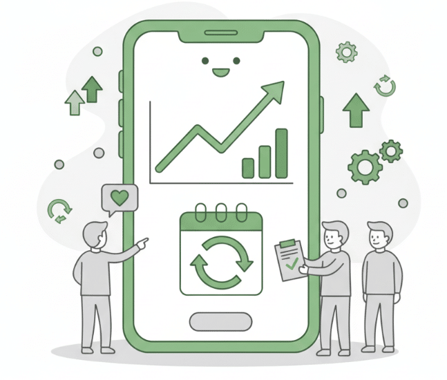 Monthly Facebook Instagram ad optimization with growth chart, testing calendar, and performance improvements for ongoing campaigns.