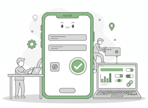 Social media advertising account setup showing mobile ad interface, verification approval, and analytics dashboard with campaign metrics.
